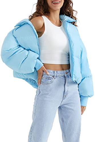 Orolay Damen Winter Pufferjacke Stehkragen Bubble Oversized Silhouette Kurzer Daunenmantel Blau L von Orolay