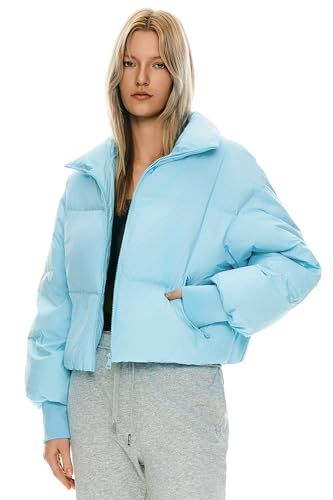 Orolay Damen Winter Pufferjacke Stehkragen Bubble Oversized Silhouette Kurzer Daunenmantel Blau S von Orolay