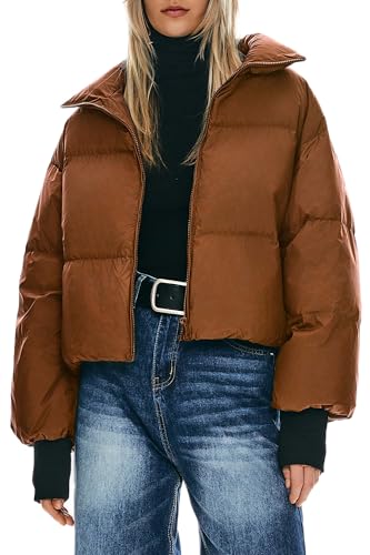 Orolay Damen Winter Pufferjacke Stehkragen Bubble Oversized Silhouette Kurzer Daunenmantel Kaffee S von Orolay