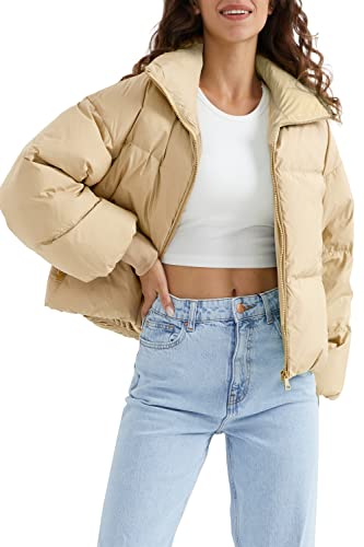Orolay Damen Winter Pufferjacke Stehkragen Bubble Oversized Silhouette Kurzer Daunenmantel Khaki L von Orolay