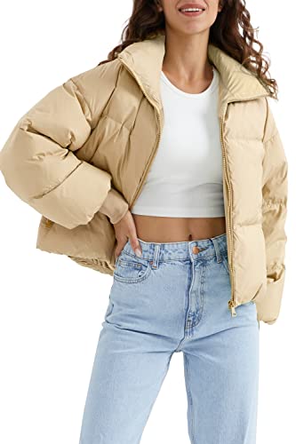 Orolay Damen Winter Pufferjacke Stehkragen Bubble Oversized Silhouette Kurzer Daunenmantel Khaki M von Orolay