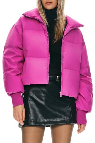 Orolay Damen Winter Pufferjacke Stehkragen Bubble Oversized Silhouette Kurzer Daunenmantel Rose L von Orolay