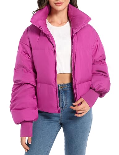 Orolay Damen Winter Pufferjacke Stehkragen Bubble Oversized Silhouette Kurzer Daunenmantel Rose M von Orolay