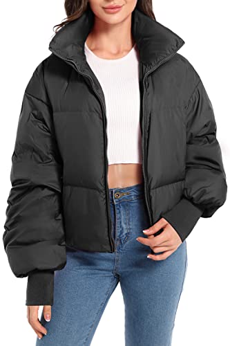 Orolay Damen Winter Pufferjacke Stehkragen Bubble Oversized Silhouette Kurzer Daunenmantel Schwarz L von Orolay