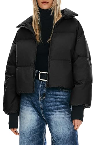 Orolay Damen Winter Pufferjacke Stehkragen Bubble Oversized Silhouette Kurzer Daunenmantel Schwarz L von Orolay