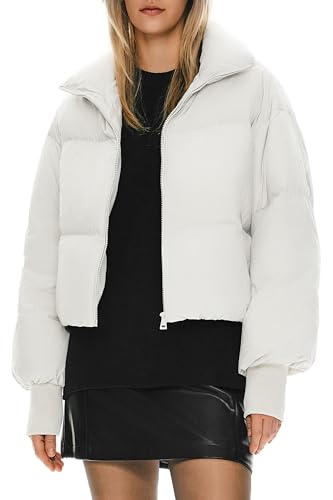 Orolay Damen Winter Pufferjacke Stehkragen Bubble Oversized Silhouette Kurzer Daunenmantel Weiß XS von Orolay