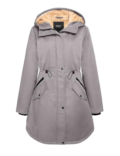 Orolay Damen Kapuzen Fleece Gefüttert Parka-Mantel Mittlere Länge Winter Draussen Gepolstert Jacke Grau M von Orolay