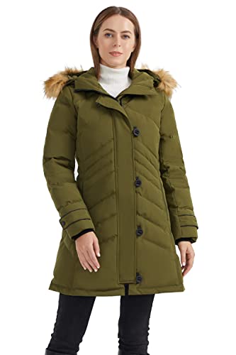 Orolay Damen Warme Mittellange Daunenjacke mit Knopf und Reißverschluss Grün XX-Large von Orolay