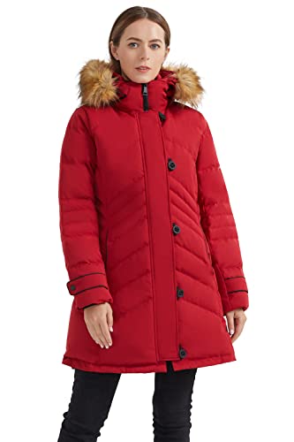 Orolay Damen warme mittellange Daunenjacke mit Knopf und Reißverschluss Rot L von Orolay