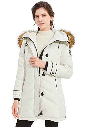 Orolay Damen Warme Mittellange Daunenjacke mit Knopf und Reißverschluss Weiß Large von Orolay