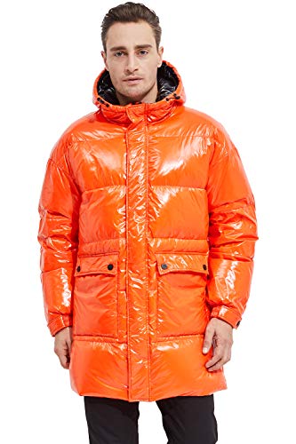 Orolay Herren Glänzender Daunenmantel Hoodie Winter Verdicken Mittellange Jacke Orange XL von Orolay