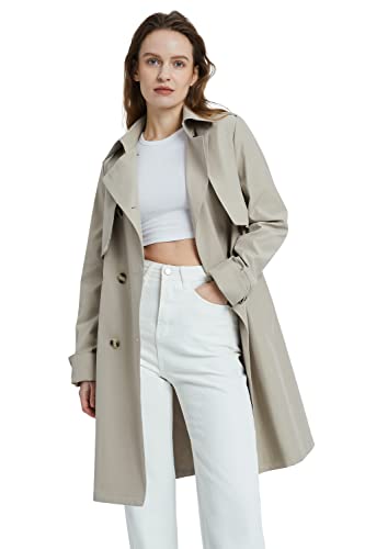 Orolay Klassischer Trenchcoat für Damen 3/4 Länge Zweireihig mit Abnehmbarer Weste Beige L von Orolay