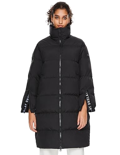 Orolay Lange Daunenjacke für Damen, Winter-Pufferjacke, Daunenmantel mit hohem Kragen und langärmeligem durchgehendem Reißverschluss Schwarz Medium von Orolay