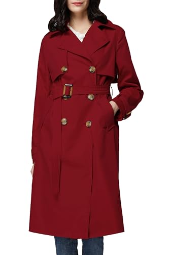 Orolay Damen Übergangsmantel 3/4 Länge Doppelreihiger Trenchcoat Revers Jacke mit Gürtel - Eleganter Mantel Rot S von Orolay