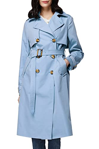 Orolay Damen Übergangsmantel 3/4 Länge Doppelreihiger Trenchcoat Revers Jacke mit Gürtel - Eleganter Mantel Blau S von Orolay