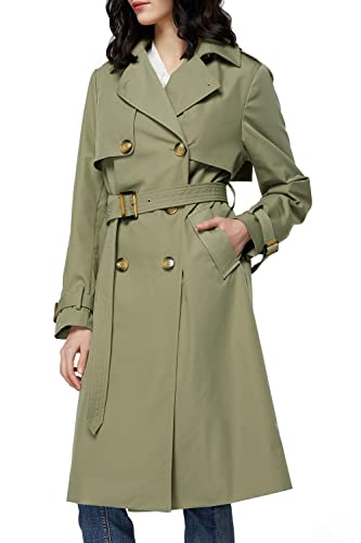 Orolay Damen Übergangsmantel 3/4 Länge Doppelreihiger Trenchcoat Revers Jacke mit Gürtel - Eleganter Mantel Grün S von Orolay