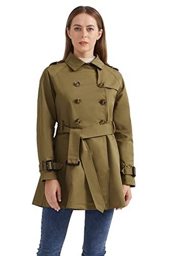 Orolay Mittellanger Zweireihiger Trenchcoat für Damen mit Gürtel Dunkelkhaki L von Orolay