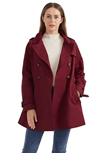 Orolay Mittellanger Zweireihiger Trenchcoat für Damen mit Gürtel Dunkelrot S von Orolay