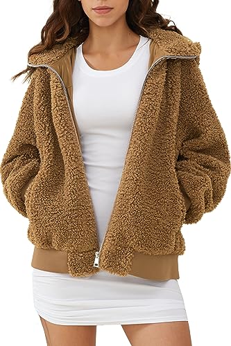 Orolay Sherpa Fleecejacke für Damen Übergroßer Hoodie Outwear Mantel mit Durchgehendem Reißverschluss Khaki S von Orolay