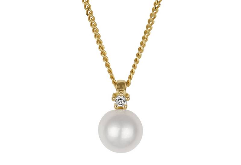 Orolino Kette mit Anhänger 585 Gold mit Brillant 0,03ct. + Perle weiß 6,5-7mm von Orolino