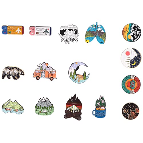Orolotay 15 Pack Outdoor Emaille Pin Rucksack ÄSthetische Emaille Pin Set NatüRliche Button Pins Vintage Pins Camping Pins von Orolotay