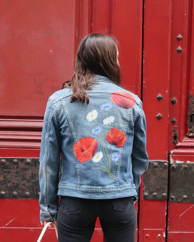 Claudinette Jacke - Lee in Vintage Jeans Bemalt Mit Upcycling Hand von Orosae