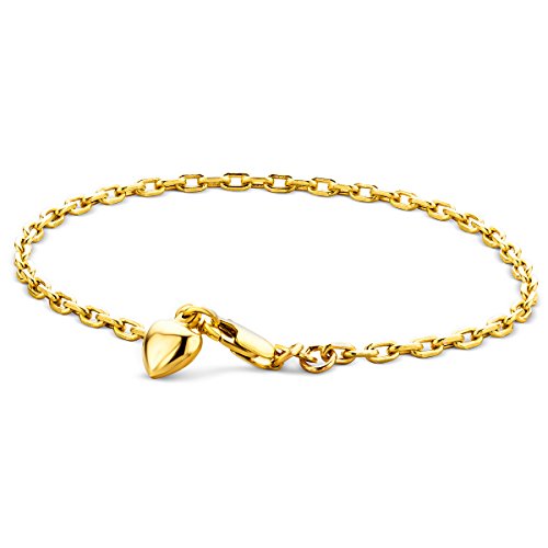Orovi Armband - Armreif Damen Gelbgold 14 Karat / 585 Gold Kette mit Herz 19 cm von OROVI