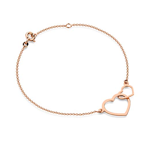 Orovi Damen Armband Rosegold Herz Armband 9 Karat (375) Gold mit Doppelherz, 18 cm Lang Armband in Italien hergestellt von OROVI