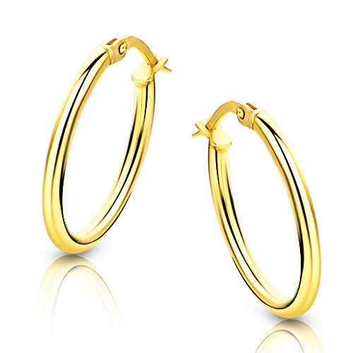 Orovi Schmuck Damen Klassische Zeitlose runde goldene Creolen Ohrringe elegante Klappcreolen aus Gelbgold 14 Karat(585) Gold, Kreolen-Durchmesser 24 mm von OROVI