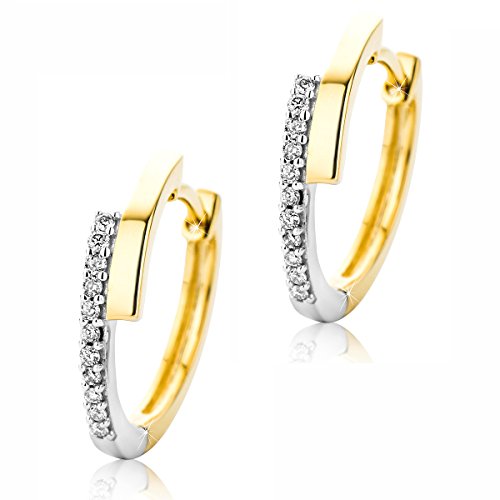 Orovi Damen Diamant Creolen Ohrringe 9 Karat (375) Zweifarb/Weißgold und Gelbgold Ohr-Schmuck Brillianten 0.09ct von OROVI