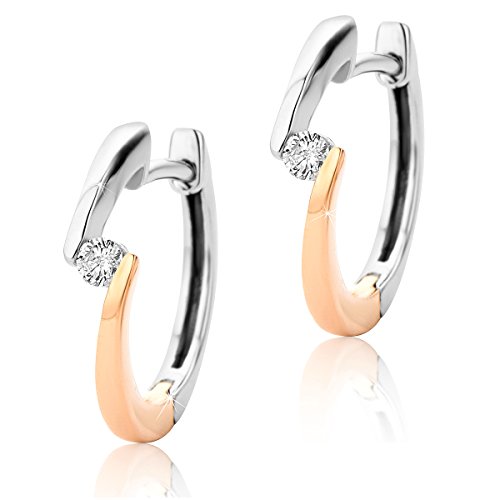 Orovi Damen Diamant Creolen Ohrringe 9 Karat (375) Zweifarb/Weißgold und Rosegold Ohr-Schmuck Brillianten 0.08ct von OROVI