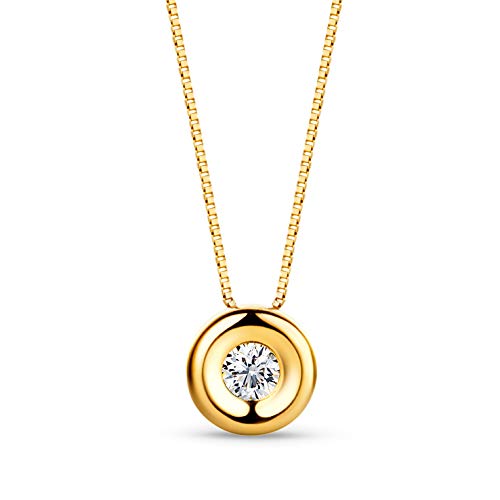 Orovi – Kette Damen aus 18 Karat (750) Gelbgold mit natürlichem Solitär Diamant Anhänger (0.05 Ct) in Zargenfassung – Luxus Edelstein Halskette Damen – Allergenfrei & handgemacht (42 cm) von OROVI