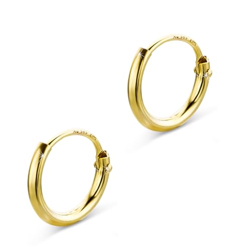 OROVI Ohrringe Gold- 14 karat (585) Gelbgold – Goldene Creolen Damen, Creolen Gold 9 mm, Hypoallergene goldene Ohrringe, Schmuck Damen, Goldschmuck- inkl. edler Schmuckbox von OROVI