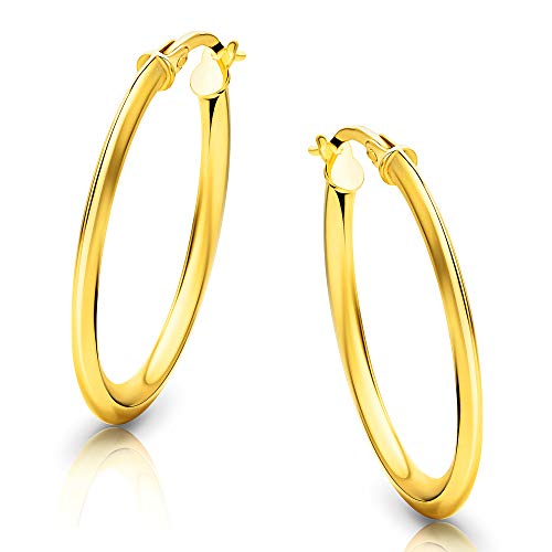 Orovi Schmuck Damen Klassische Zeitlose goldene Ovale Creolen Ohrringe Elegante Klappcreolen aus Gelbgold 18 Karat(750) Gold, Kreolen-Durchmesser 28,5 mm von OROVI