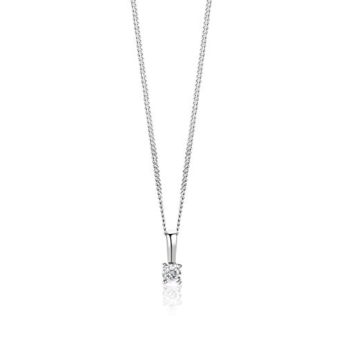 Orovi Schmuck Damen Diamant– Kette Gold mit Anhänger Solitär natürlichen Diamant im Brillantschliff in einer Krappenfassung Zeitlose klassisch Halskette aus Weißgold 9 Karat (375) von OROVI