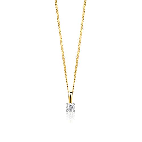 OROVI Schmuck Damen Bicolor Diamant– Kette Gold mit Anhänger Solitär natürlichen Diamant im Brillantschliff in einer Krappenfassung Zeitlose klassisch Halskette aus Gelbgold 9 Karat (375) von OROVI