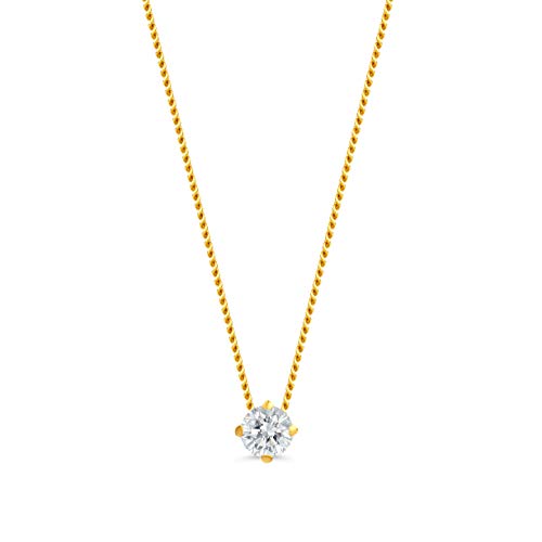 OROVI Schmuck Damen 0,10 Ct Diamant Kette Gold mit Anhänger Solitär natürlicher Diamant im Brillantschliff in einer Krappenfassung Zeitlose klassische Halskette aus Gelbgold 14 Karat (585) 45 cm lang von OROVI