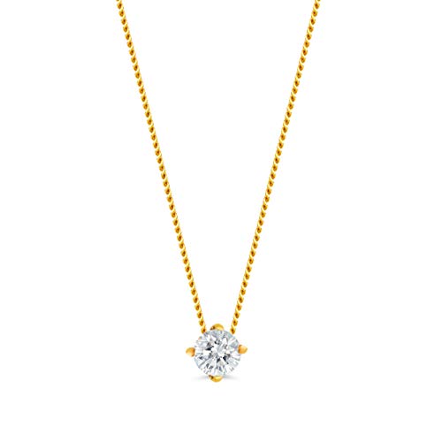 Orovi Schmuck Damen 0,15 Ct Diamant– Kette Gold mit Anhänger Solitär natürlicher Diamant im Brillantschliff in einer Krappenfassung Zeitlose klassische Halskette aus Gelbgold 14 Karat(585), 45 cm lang von OROVI