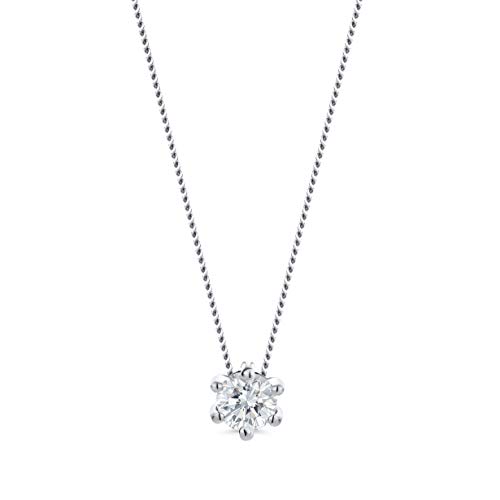 Orovi Schmuck Damen 0,15 Ct Diamant Kette Gold mit Anhänger Solitär natürlicher Diamant im Brillantschliff in einer Krappenfassung Zeitlose klassische Halskette aus Weißgold 14 Karat (585) 45 cm lang von OROVI