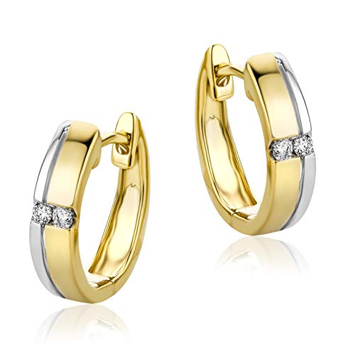 Orovi – Bicolor Creolen aus 14 Karat Gelbgold & Weißgold (585) mit Diamanten – Gold Ohrringe Damen mit Brillanten – Hoop Goldohrringe – allergenfrei & handgemacht (3.4 x 13.2 mm) von OROVI