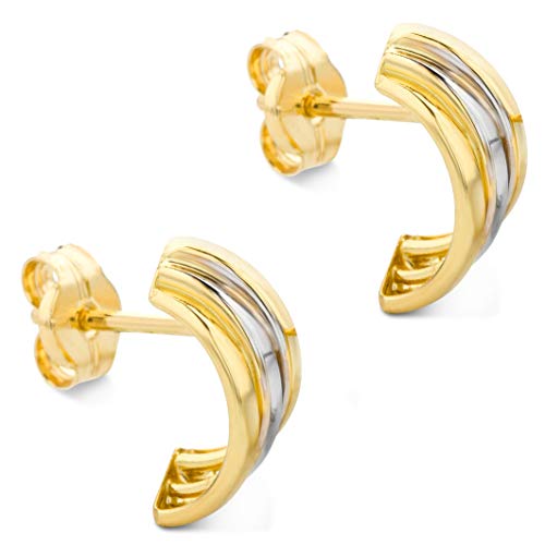 Orovi Damen Ohrringe Bicolor Gelbgold und Weißgold Ohrstecker 14 Karat (585) Gold von OROVI