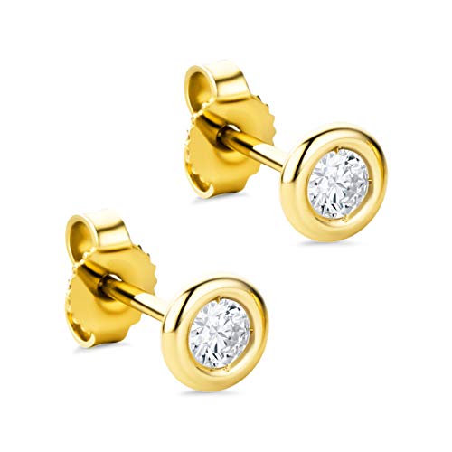 Orovi Schmuck Damen 0,25Ct Diamant Solitärohrstecker mit 2 natürlichen Diamanten Brillanten im Brillantschliff in einer Zargen Fassung Zeitlose klassische Ohrringe aus Gelbgold 14 Karat / 585 Gold von OROVI