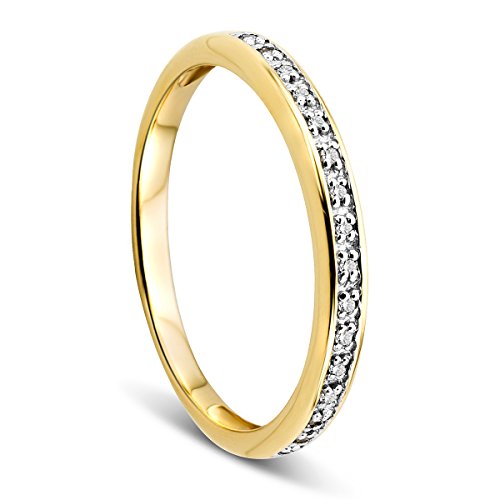 OROVI – Gold Ring Memoire aus 9 Karat Gelbgold (375) mit 16 Diamanten (0.05 Ct) – Hochzeitsring Damen mit Brillanten – Verlobungsring allergenfrei & handgemacht (Größe 58) von OROVI