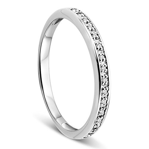 OROVI – Gold Ring Memoire aus 9 Karat Weißgold (375) mit 16 Diamanten (0.05 Ct) – Hochzeitsring Damen mit Brillanten – Verlobungsring allergenfrei & handgemacht (Größe 60) von OROVI