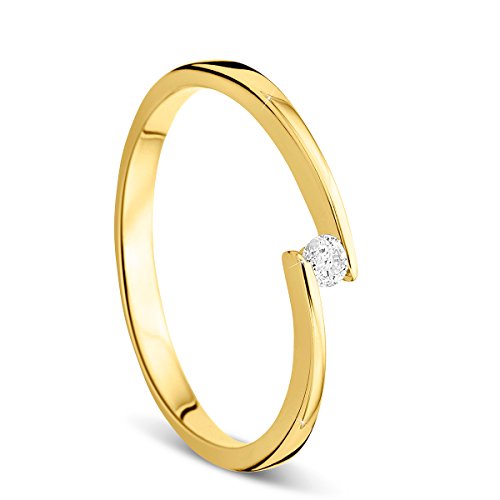 Orovi Ring für Damen Verlobungsring Gold Solitärring Diamantring 9 Karat (375) Brillanten 0.05crt GelbGold Ring mit Diamanten Ring Handgemacht in Italien von OROVI