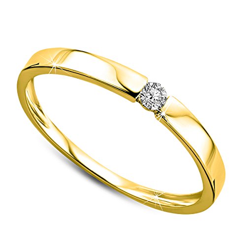 Orovi Ring für Damen Verlobungsring Gold Solitärring Diamantring 9 Karat (375) Brillianten 0.05ct Weißgold oder GelbGold Ring mit Diamanten von OROVI