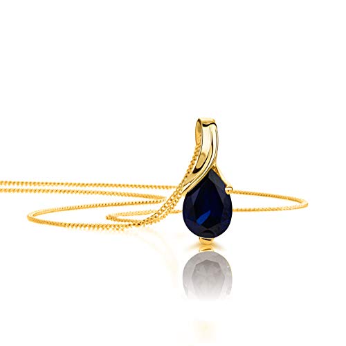 OROVI – Tropfen Halskette aus 9 Karat (375) Gelbgold mit Saphir (0.66 ct) – filigrane Gold Kette Damen mit blauem Edelstein Anhänger in Tropfenform – Goldkette allergenfrei & handgemacht (45 cm) von OROVI