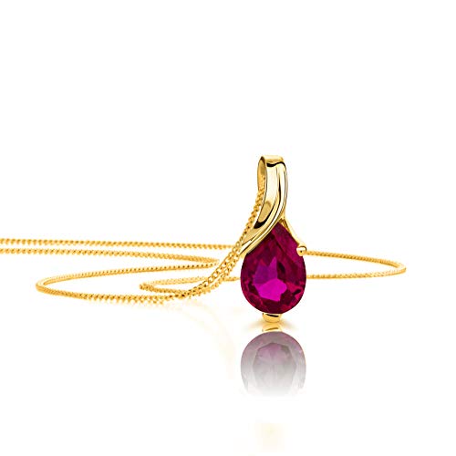 Orovi – Tropfen Halskette aus 9 Karat (375) Gelbgold mit Rubin (0.80 ct) – filigrane Gold Kette Damen mit rotem Edelstein Anhänger in Tropfenform – Goldkette allergenfrei & handgemacht (45 cm) von OROVI