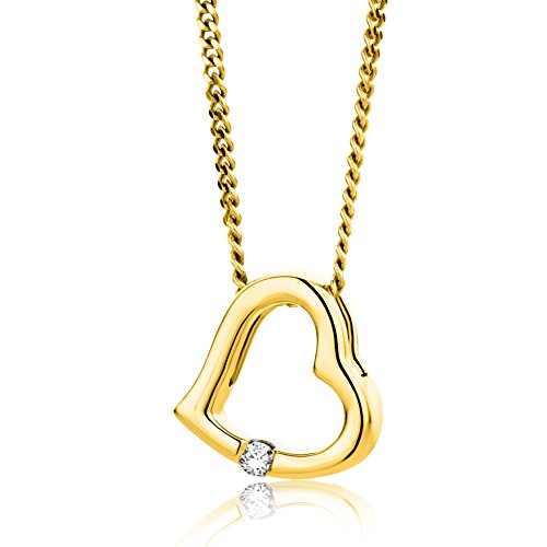 Orovi Schmuck Damen Diamant Herz–Kette Gold mit Herzanhänger besetzt mit natürlichem Solitär Diamant in einer Spannungsfassung Zeitlose klassische Halskette Gelbgold 18 Karat(750), 45 cm lang von OROVI