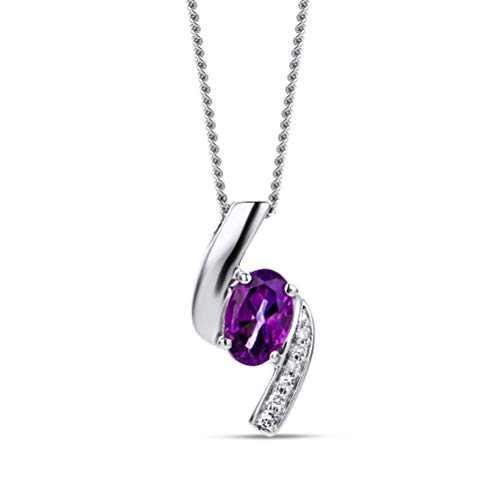 Orovi – Kette Damen aus 9 Karat (375) Weißgold mit ovalem Amethyst Anhänger (0.36 Ct) & Diamanten (0.03 Ct) im Brillantschliff – Edelstein Halskette Damen – Allergenfrei & handgemacht (45 cm) von OROVI